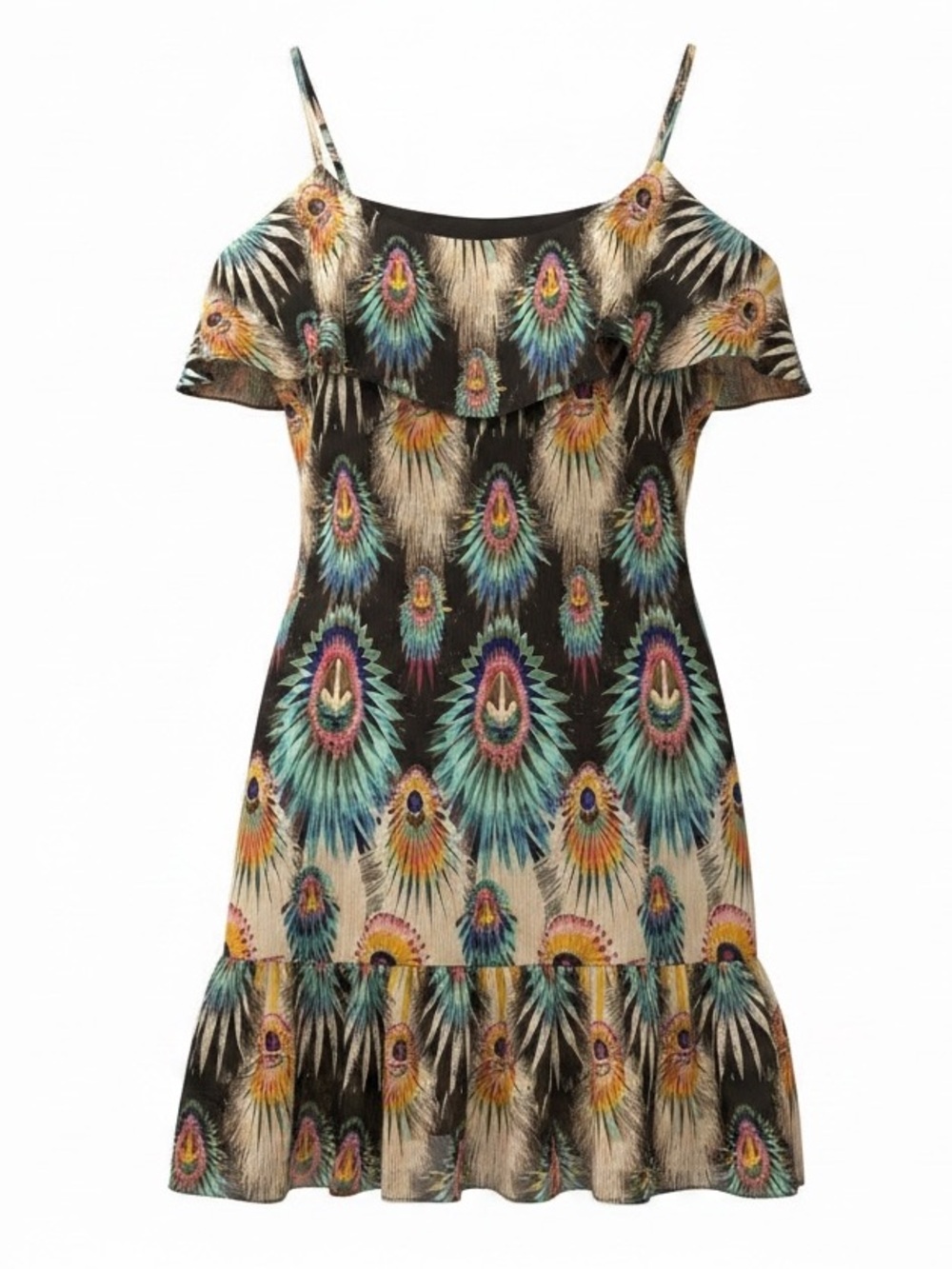 NWT Buffalo By David Bitton Peacock Feather Print Midi Dress Women’s Medium